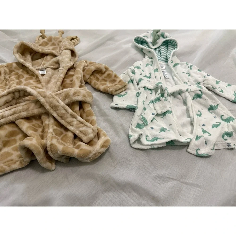 Carter's And HB Baby Bath Robe Giraffe + Dinosaur Print 0-9‎ months Set of 2*